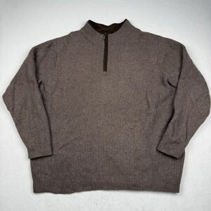 LL Bean Sweater Mens 2XLT Brown Merino Lambswool Quarter Zip Mock Neck Knit